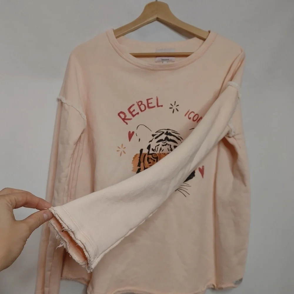 Dear Tee Crew Neck Light Pink Graphic Sweatshirt Cotton Rebel Iconic Tiger Large